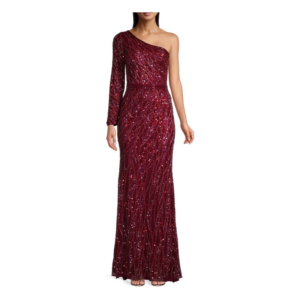 Mac Duggal - Novelty Sequin Long-Sleeve Sheath Gown - Burgundy - 8 - Worn Once